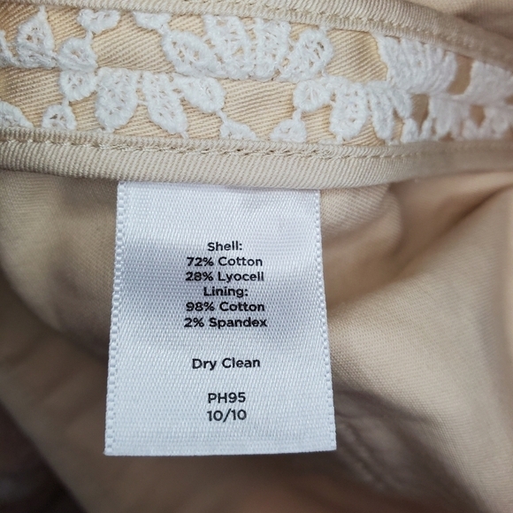 Talbots Womens Open Front Jacket Beige/White Lace Overlay 3/4 Sleeve Size 12P - Picture 14 of 14